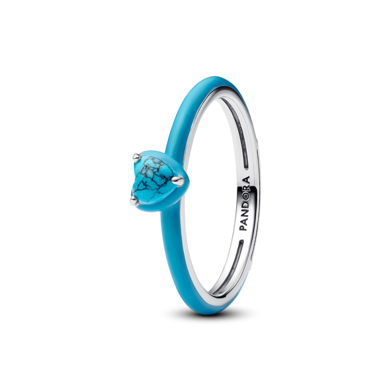 Turkusowy pierścionek Pandora z kamieniem w kształcie serca 193828C01