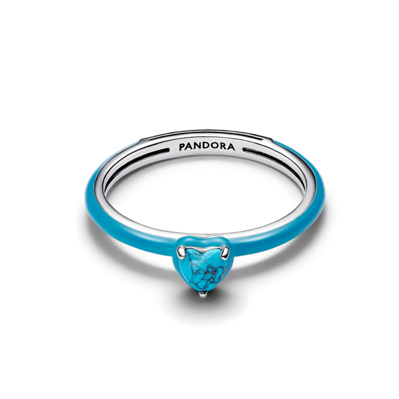 Turkusowy pierścionek Pandora z kamieniem w kształcie serca 193828C01