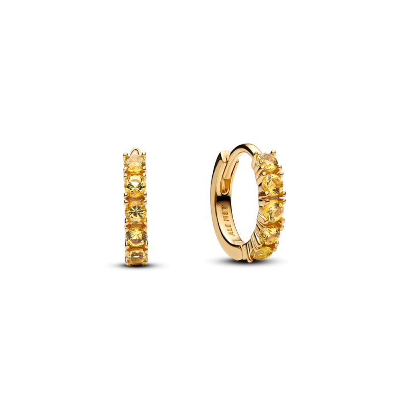 Kolczyki kółka Pandora wysadzane żółtymi kamieniami 263849C01