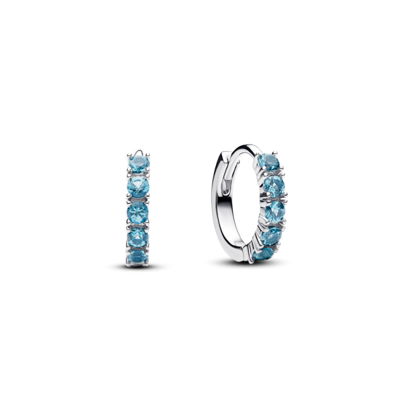 Srebrne Kolczyki Kółka Pandora Błękitne Kamienie - JubilerSezam.pl