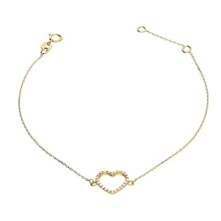 Złota bransoletka serce z cyrkoniami pr. 585 - JubilerSezam.pl