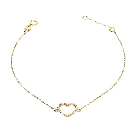 Złota bransoletka serce z cyrkoniami pr. 585 - JubilerSezam.pl