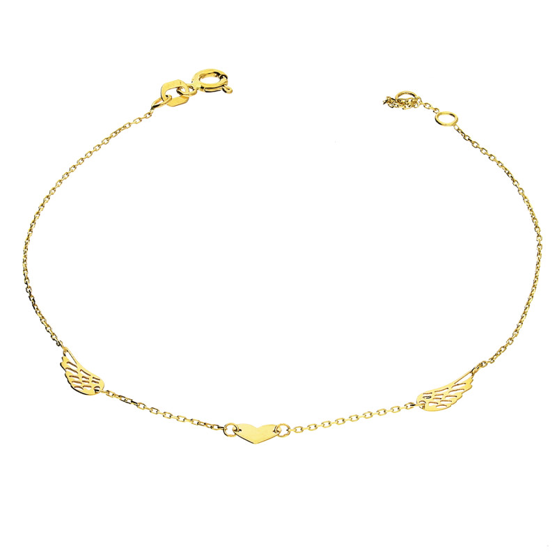 Bransoleta złota serce z ażurowymi skrzydłami próba 375