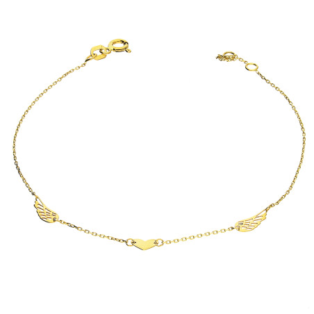 Bransoleta złota serce z ażurowymi skrzydłami próba 375