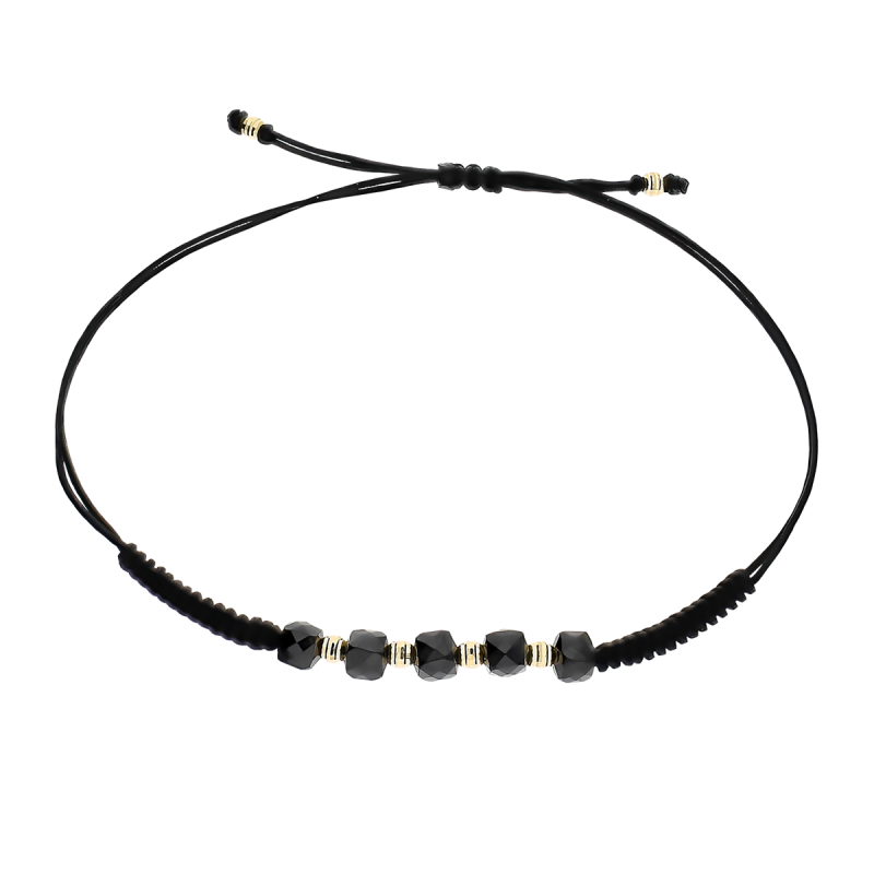 Złota Bransoletka Kulki i Czarne Spinele pr. 585 - JubilerSezam.pl