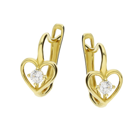 Kolczyki złote dla dziecka serduszko z cyrkonią próba 585