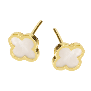 Kolczyki złote koniczyna z białą masą perłową próba 585