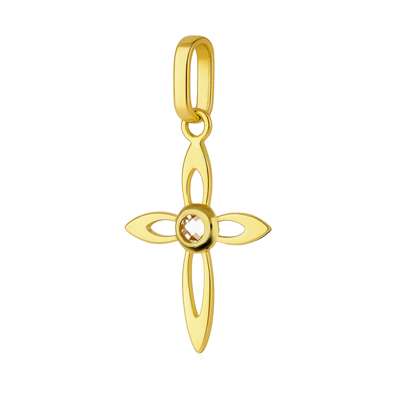 Krzyżyk złoty z białą cyrkonią próba 585
