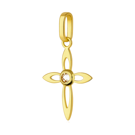 Krzyżyk złoty z białą cyrkonią próba 585