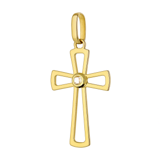 Krzyżyk złoty z białą cyrkonią próba 585