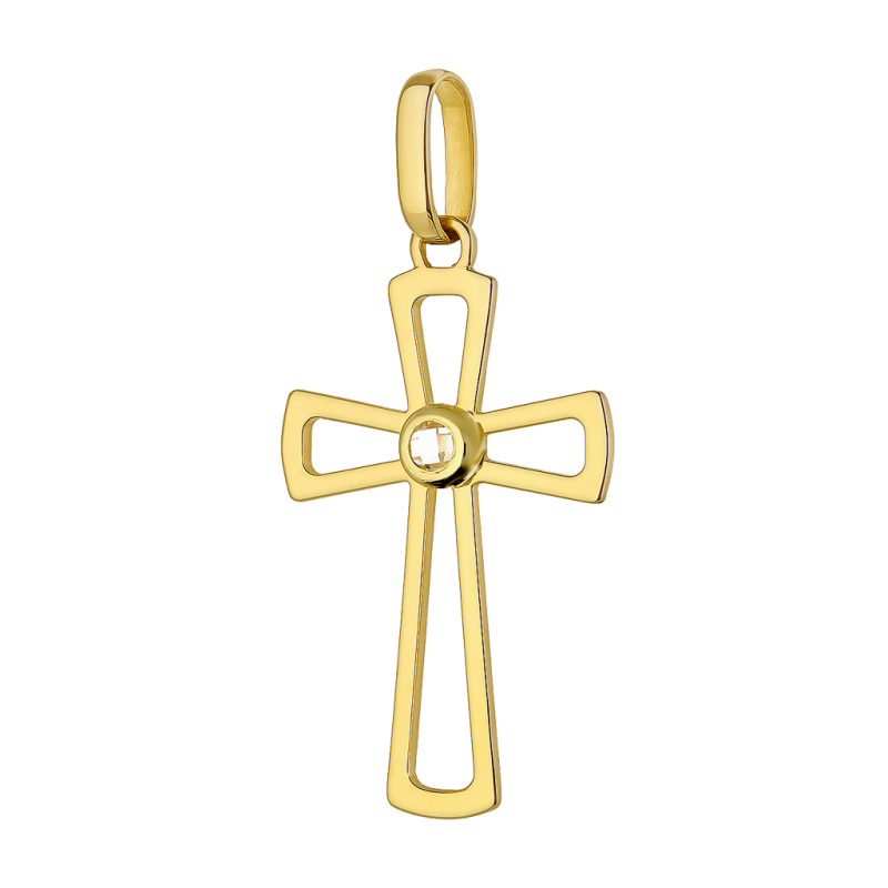 Krzyżyk złoty z białą cyrkonią próba 585