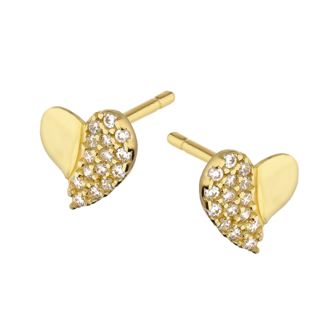Kolczyki złote serce z białymi cyrkoniami próba 585