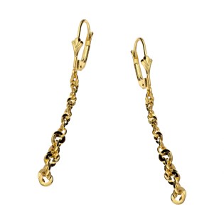 Kolczyki złote wiszące z łańcuszkiem skrętka próba 585