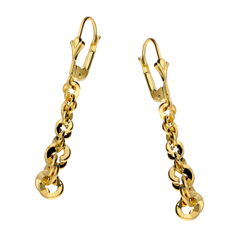 Złote kolczyki wiszące łańcuszek skrętka pr. 585 - JubilerSezam.pl