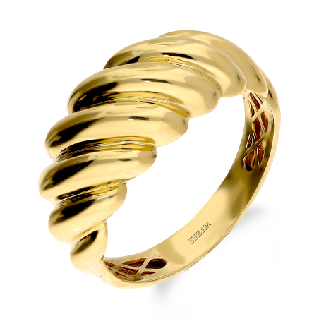 Pierścionek złoty kopułka z pasami