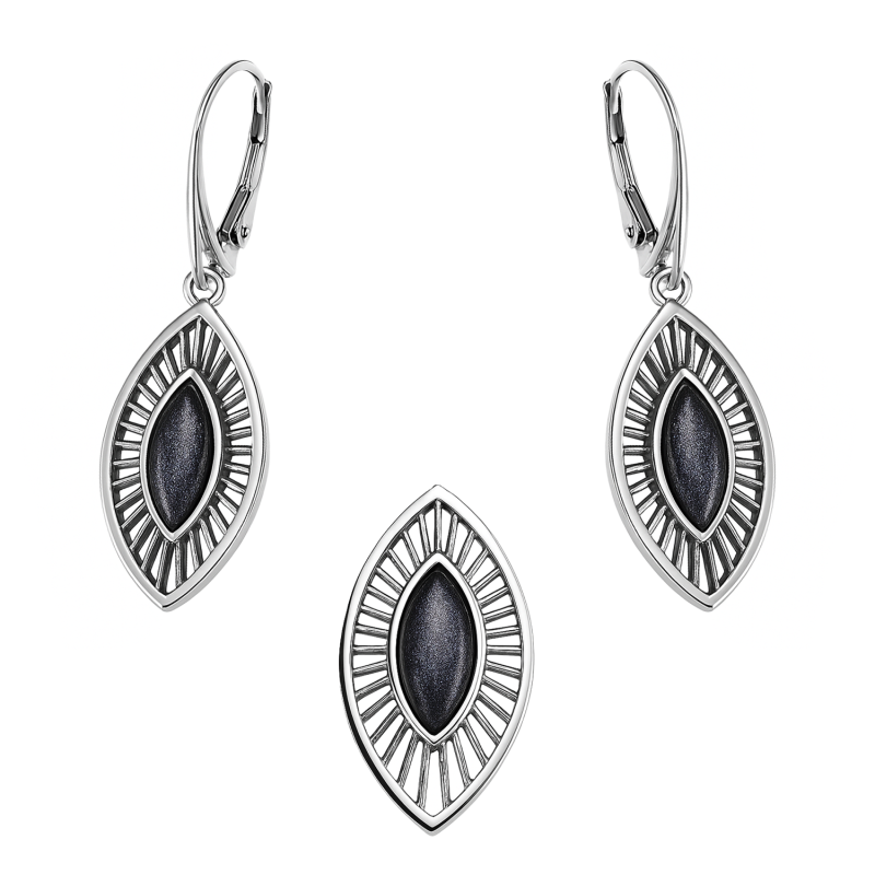 Komplet srebrny kolczyki i zawieszka łezka z multikolorowym kamieniem