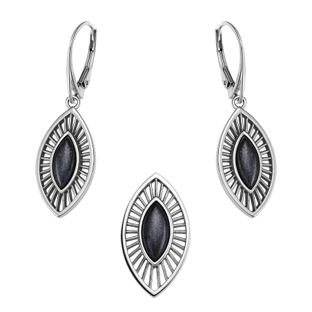 Komplet srebrny kolczyki i zawieszka łezka z multikolorowym kamieniem