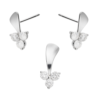 Komplet srebrny kolczyki i zawieszka kwiat z cyrkoniami