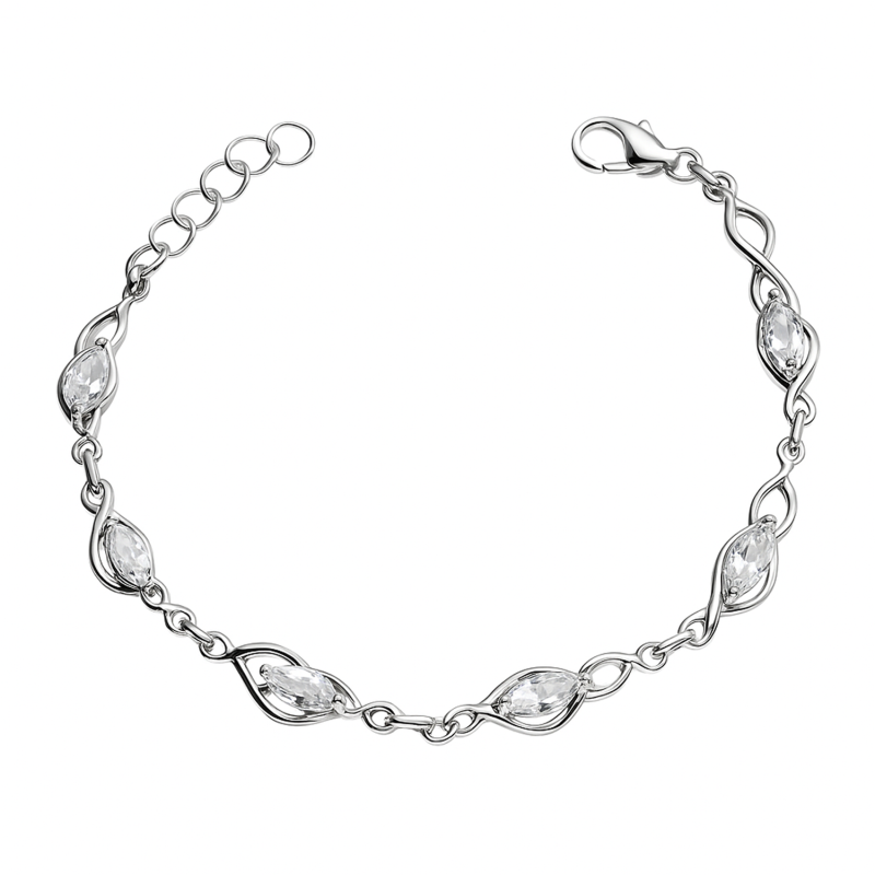 Bransoleta srebrna krople z białymi cyrkoniami