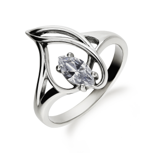 Pierścionek srebrny kropla z białą cyrkonią