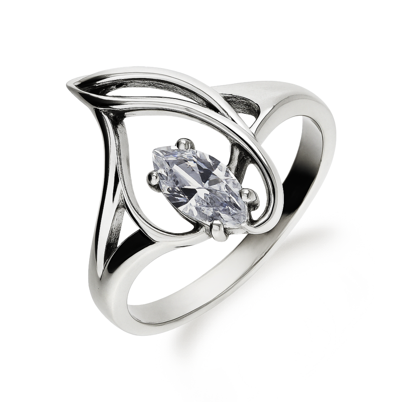 Pierścionek srebrny kropla z białą cyrkonią