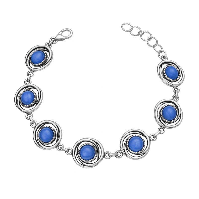 Srebrna Bransoletka Koła z Niebieskimi Kamieniami - JubilerSezam.pl