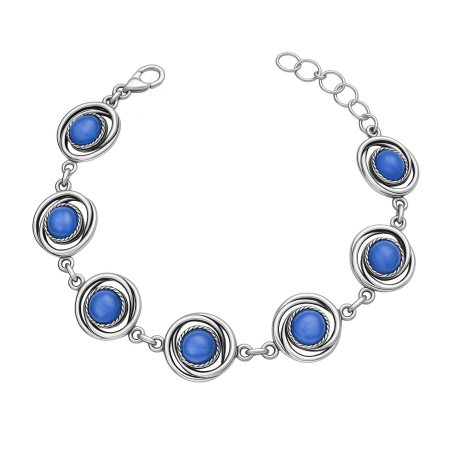 Bransoleta srebrna koła z jasno-niebieskimi kamieniami