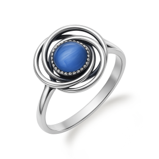 Srebrny Pierścionek Ażurowe Koło z Niebieskim Kamieniem - JubilerSezam.pl