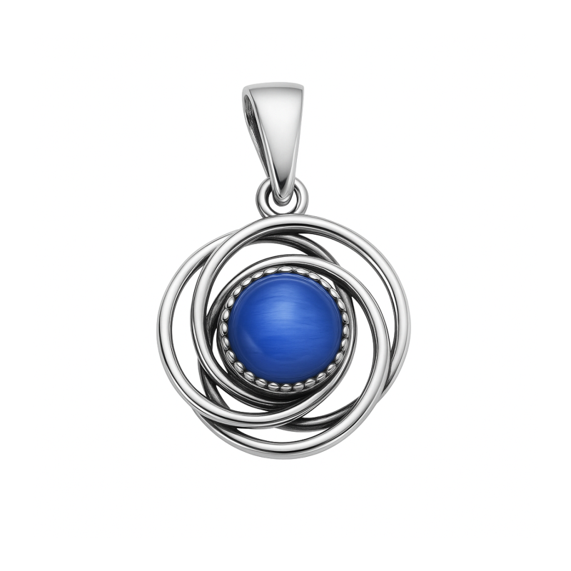 Zawieszka srebrna koło z jasno-niebieskim kamieniem