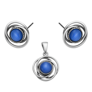Srebrny Komplet Biżuterii Koło z Niebieskim Kamieniem - JubilerSezam.pl