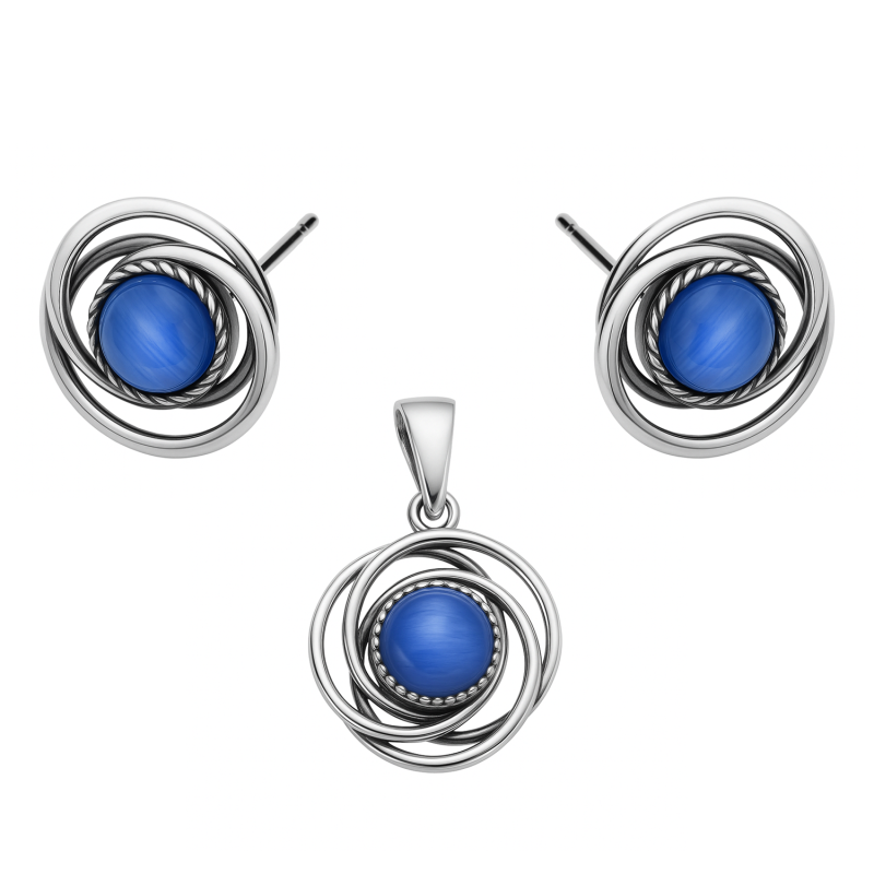 Srebrny Komplet Biżuterii Koło z Niebieskim Kamieniem - JubilerSezam.pl