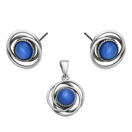 Srebrny Komplet Biżuterii Koło z Niebieskim Kamieniem - JubilerSezam.pl