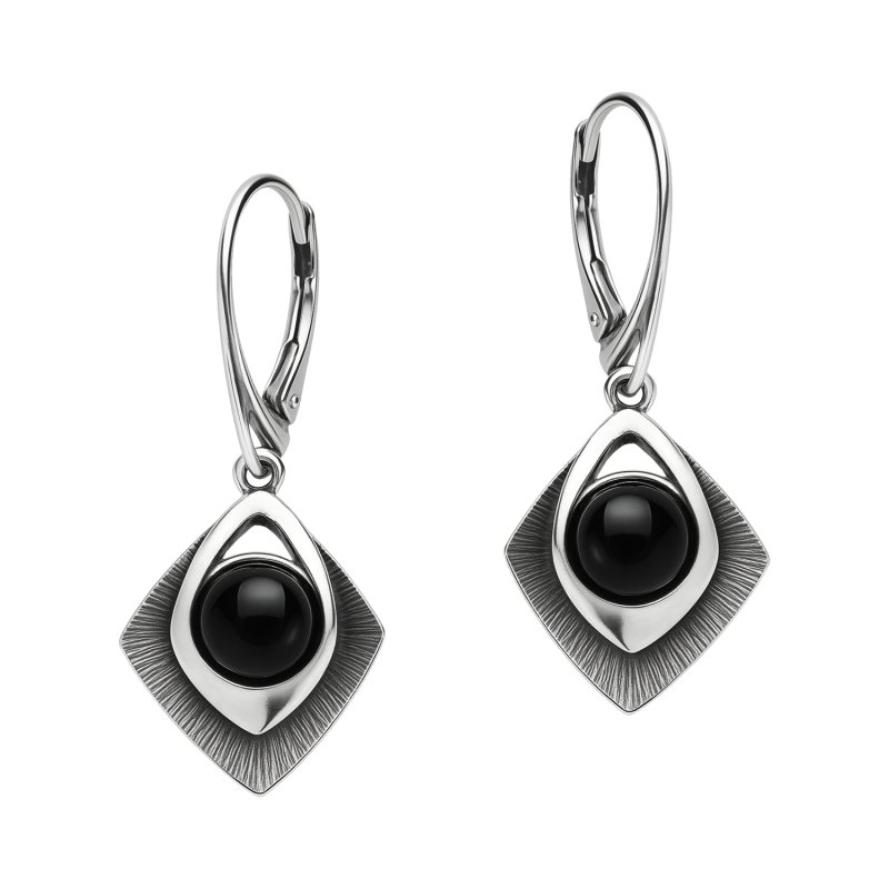 Kolczyki srebrne onyks w kwadracie