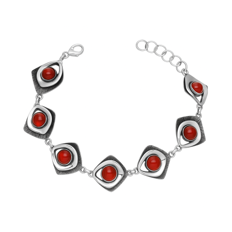 Srebrna Bransoletka Kwadraty Rubinowe Kamienie - JubilerSezam.pl