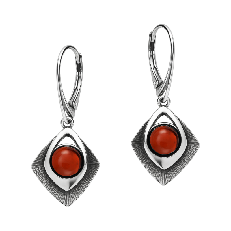 Kolczyki srebrne kwadrat z czerwonym kamieniem