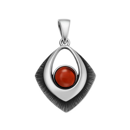 Zawieszka srebrna kwadrat z czerwonym kamieniem