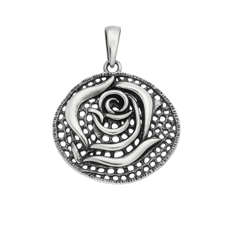 Zawieszka srebrna ażurowa róża