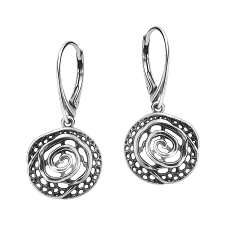 Kolczyki srebrne ażurowa róża