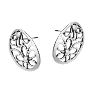 Kolczyki srebrne owal z kwiatami