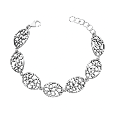 Bransoleta srebrna owale z kwiatami
