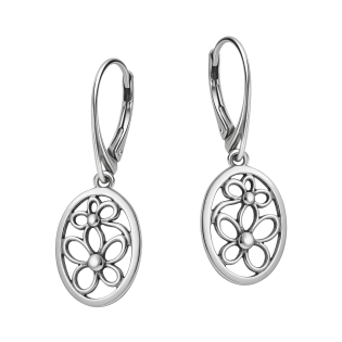 Kolczyki srebrne owal z kwiatami