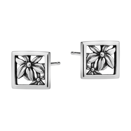 Kolczyki srebrne ramka z kwiatami