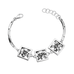 Bransoleta srebrna ramki z kwiatami