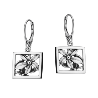 Kolczyki srebrne ramka z kwiatami