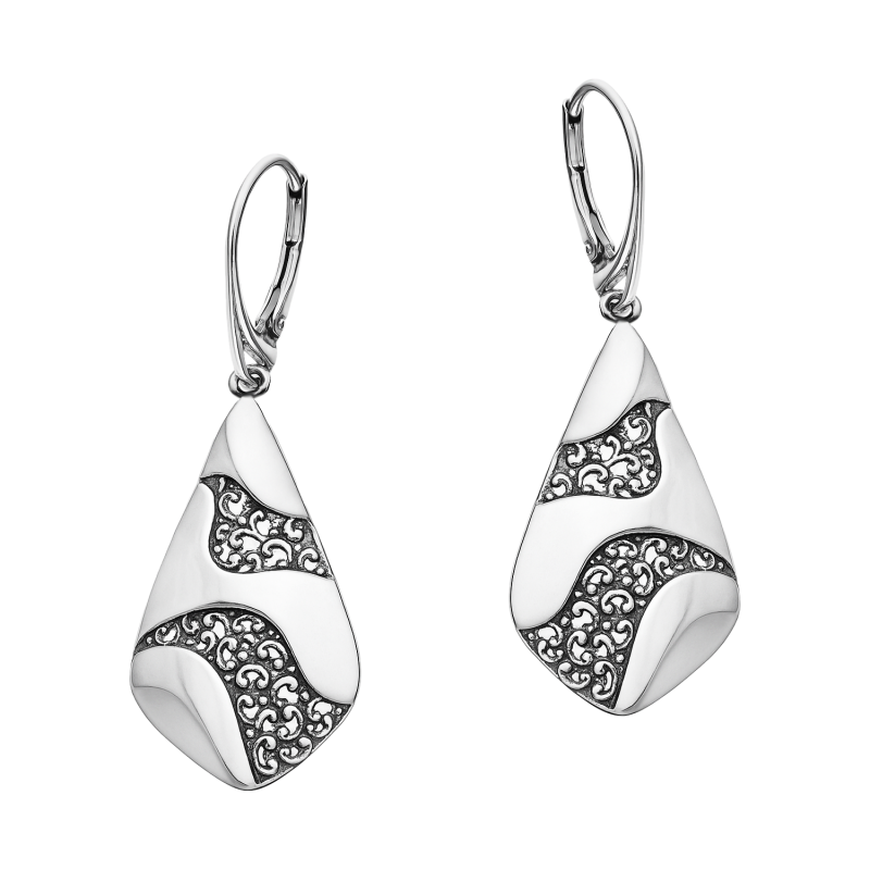 Kolczyki srebrne ażurowa kropla z falami