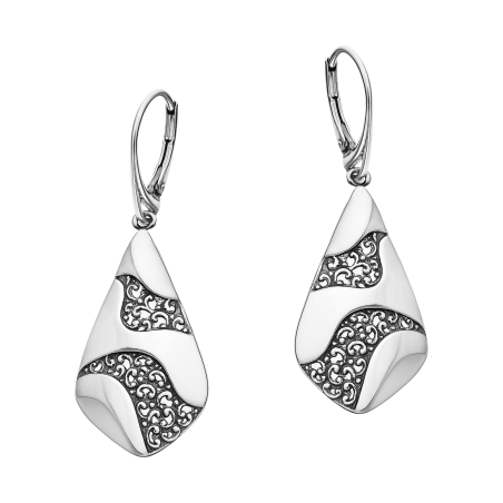 Kolczyki srebrne ażurowa kropla z falami