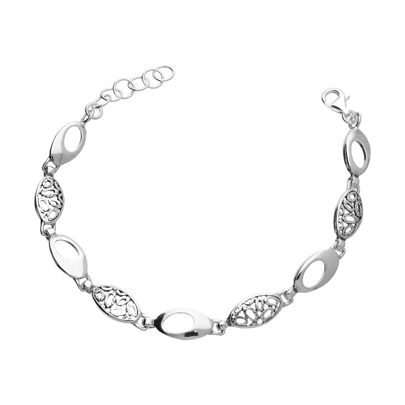Bransoleta srebrna ażurowe owale