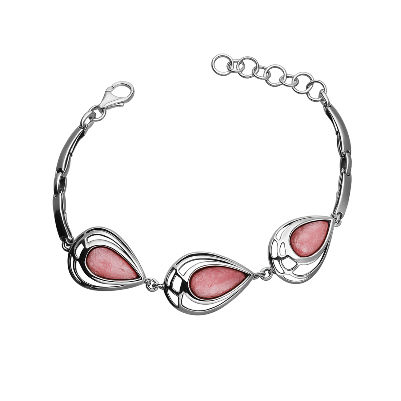 Srebrna Bransoletka z Różowym Opalem Krople - JubilerSezam.pl