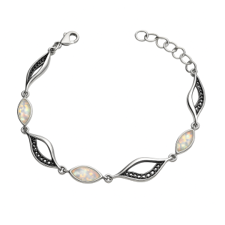 Srebrna Bransoletka Łezki z Białym Opalem - JubilerSezam.pl