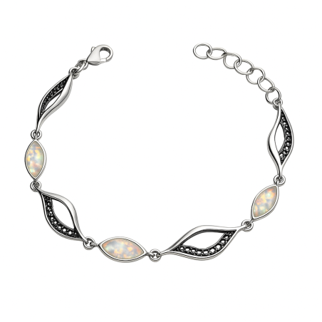 Srebrna Bransoletka Łezki z Białym Opalem - JubilerSezam.pl